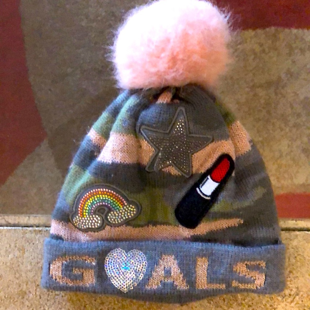 CHILDREN’S PLACE POM POM Decoration Camo Polyester Hat Size 4-7 Kids Brand NEW